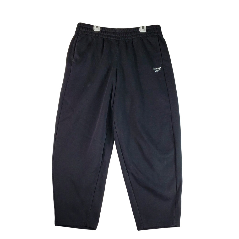 Reebok Womens Fleece Sweatpants Black Joggers Elastic Waist Size Large L/G/G